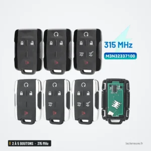 Clé télécommande 315 MHz 2 à 5 boutons pour Chevrolet Silverado, GMC Sierra - plusieurs télécommandes vues de face et de dos