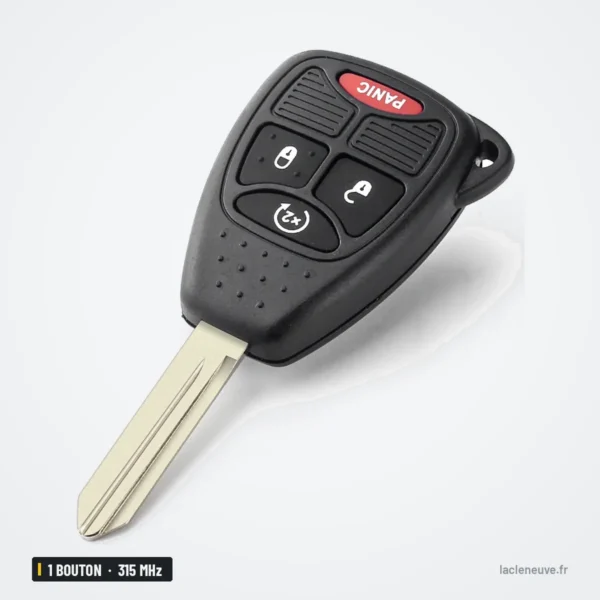 Clé télécommande 315 MHz 3+1 boutons pour Jeep Compass, Cherokee, puce ID46 - vue de face, bouton panic visible