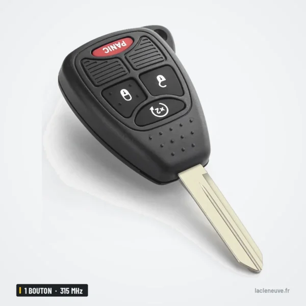 Clé télécommande 315 MHz 3+1 boutons pour Jeep Compass, Cherokee, puce ID46 - vue de trois quarts, anneau porte-clés visible