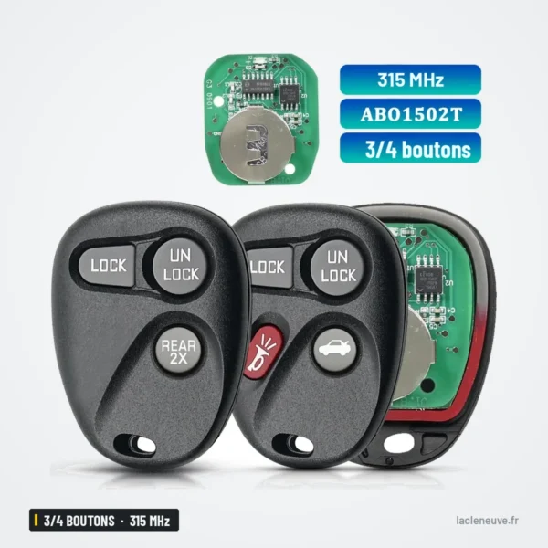 Clé télécommande 315 MHz 3/4 boutons pour Chevrolet Suburban, Tahoe, GMC Yukon - trois modèles avec circuit et pile apparents
