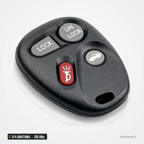 Clé télécommande 315 MHz 3/4 boutons pour Chevrolet Suburban, Tahoe, GMC Yukon - vue de face, boutons coffre et alarme