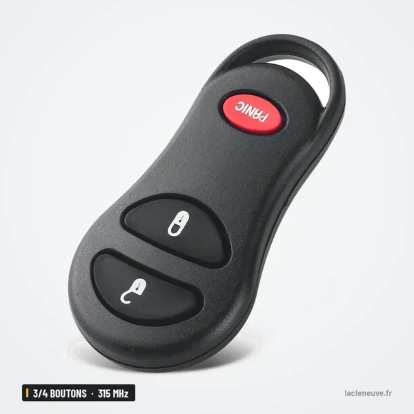 Clé télécommande 315 MHz 3/4 boutons pour Chrysler 300M, Concorde, Dodge Caravan - vue de face, trois boutons dont un rouge
