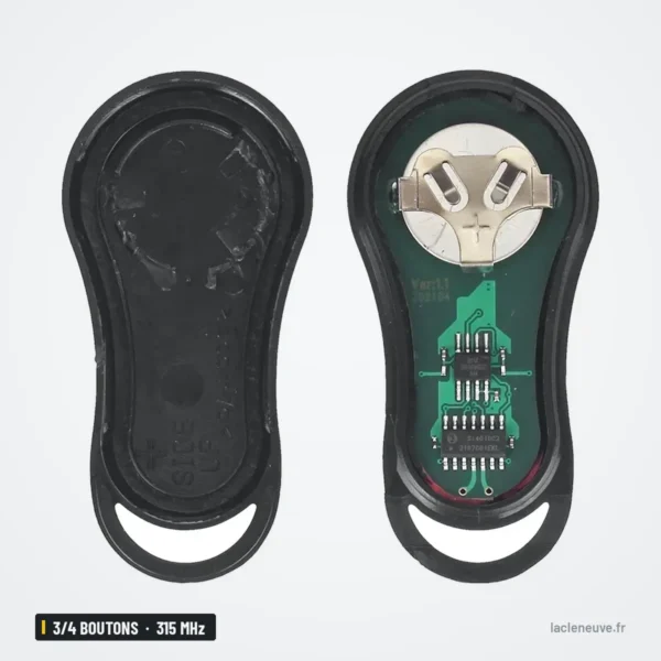 Clé télécommande 315 MHz 3/4 boutons pour Chrysler 300M, Concorde, Dodge Caravan - coque ouverte avec pile visible