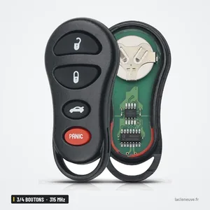 Clé télécommande 315 MHz 3/4 boutons pour Jeep Grand Cherokee - boîtier ouvert avec circuit, pile et bouton panic Clé télécommande 315 MHz 3/4 boutons pour Jeep Grand Cherokee - boîtier ouvert avec circuit, pile et bouton panic