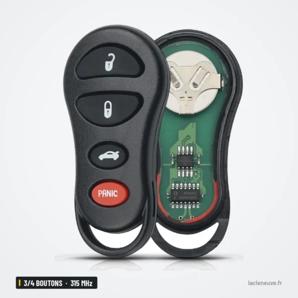 Clé télécommande 315 MHz 3/4 boutons pour Jeep Grand Cherokee - boîtier ouvert avec circuit, pile et bouton panic