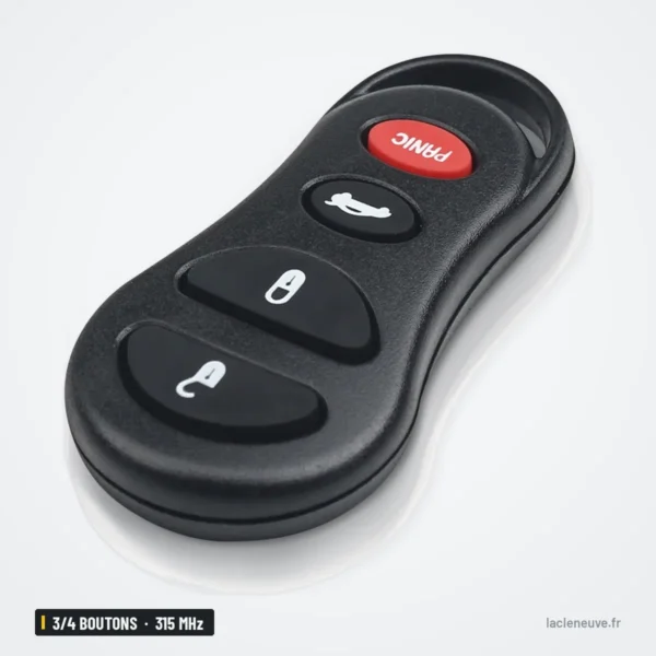 Clé télécommande 315 MHz 3/4 boutons pour Jeep Grand Cherokee, FCC GQ43VT17T - vue de face, boutons ovales noirs