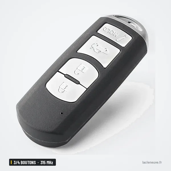 Clé télécommande 315 MHz 3/4 boutons pour Mazda 3, 6, CX-5, CX-3, puce ID49 - vue de face, boutons noirs brillants