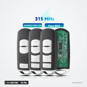 Clé télécommande 315 MHz 3/4 boutons pour Mazda 3, 6, MX-5, CX-5 - trois télécommandes côte à côte avec circuit