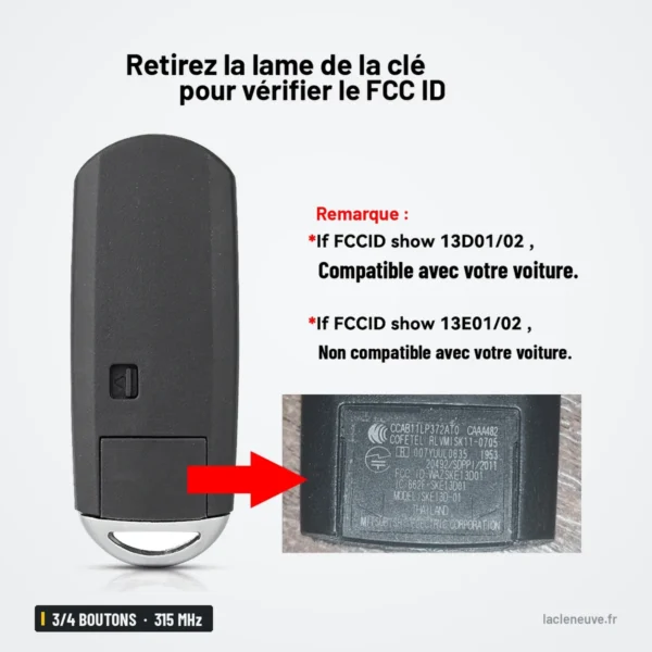 Clé télécommande 315 MHz 3/4 boutons pour Mazda 3, 6, MX-5, CX-5 - zoom sur l'étiquette pour vérifier la référence