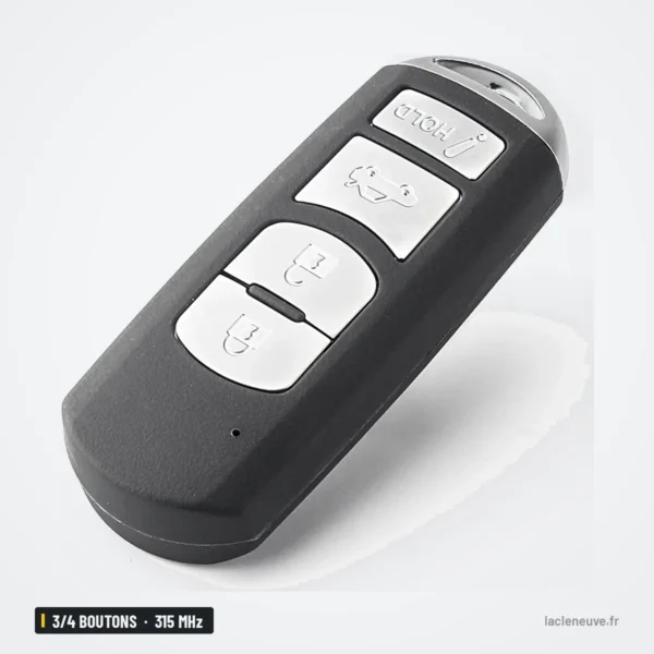 Clé télécommande 315 MHz 3/4 boutons pour Mazda 3, 6, MX-5, CX-5 - vue de face, boutons et lame repliée