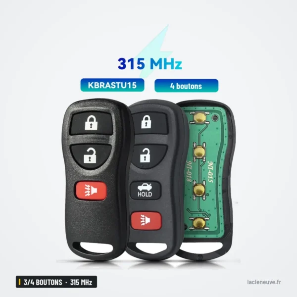 Clé télécommande 315 MHz 3/4 boutons pour Nissan Altima, Maxima, Armada - trois télécommandes, circuit imprimé visible