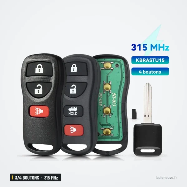 Clé télécommande 315 MHz 3/4 boutons pour Nissan Pathfinder, Murano - trois versions de la télécommande avec clé plate