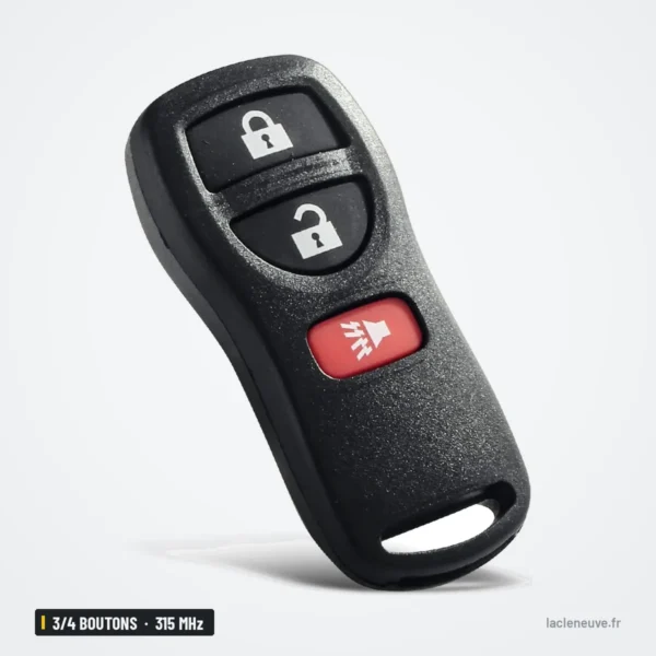 Clé télécommande 315 MHz 3/4 boutons pour Nissan Pathfinder, Murano, puce ID46 - vue de profil, bouton alarme en bas