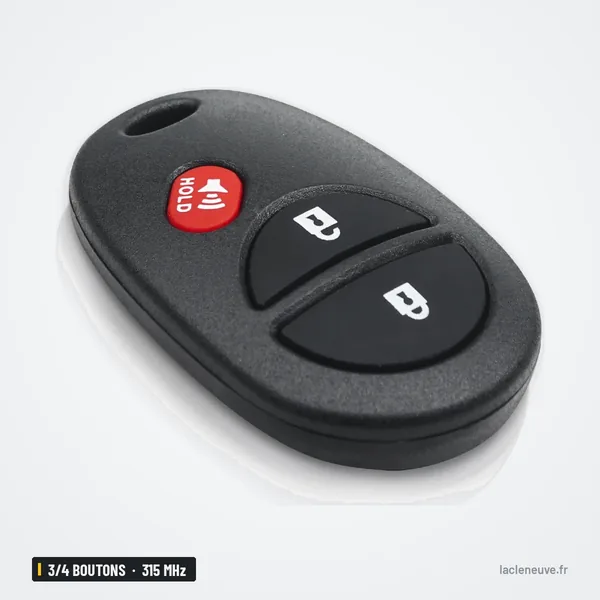 Clé télécommande 315 MHz 3/4 boutons pour Toyota Tundra, Highlander, Sequoia - vue de face, trois boutons dont alarme
