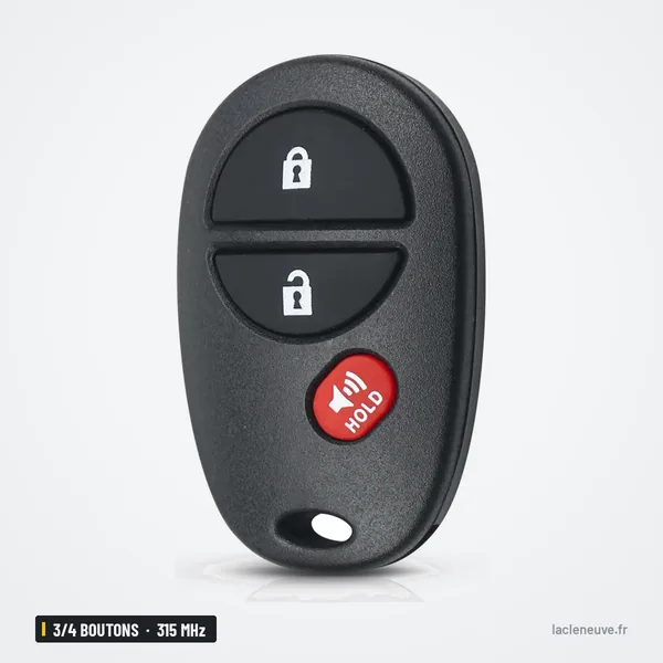 Clé télécommande 315 MHz 3/4 boutons pour Toyota Tundra, Highlander, Sequoia - vue de face, trois boutons verticaux