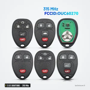 Clé télécommande 315 MHz 3 à 5 boutons pour Chevrolet Silverado, GMC Sierra - plusieurs télécommandes alignées avec circuit