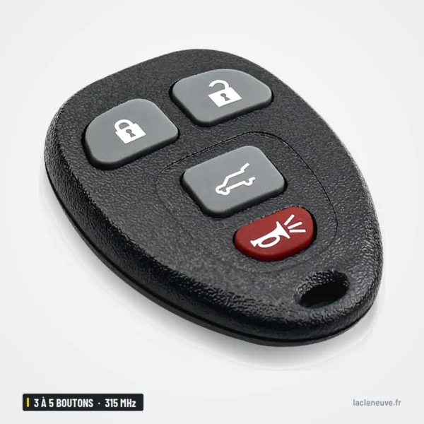 Clé télécommande 315 MHz 3 à 5 boutons pour Chevrolet Silverado, GMC Sierra - vue de face, quatre boutons