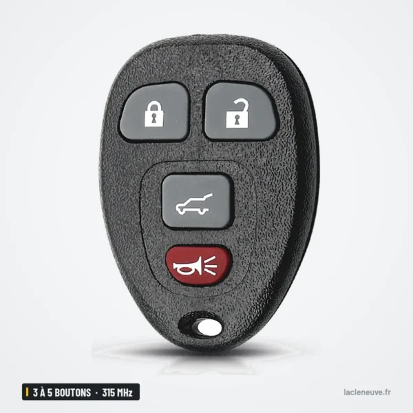 Clé télécommande 315 MHz 3 à 5 boutons pour Chevrolet Silverado, GMC Sierra - vue de face, boutons disposés autrement