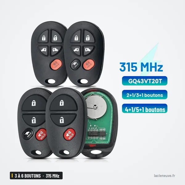 Clé télécommande 315 MHz 3 à 6 boutons pour Toyota Avalon, Highlander, Sequoia - plusieurs versions à boutons côte à côte