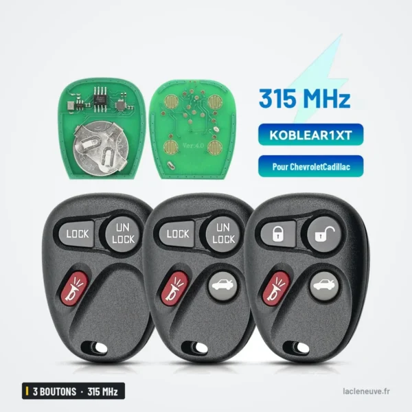 Clé télécommande 315 MHz 3 boutons pour Chevrolet Silverado, Tahoe, GMC Yukon - circuits et trois coques assemblées