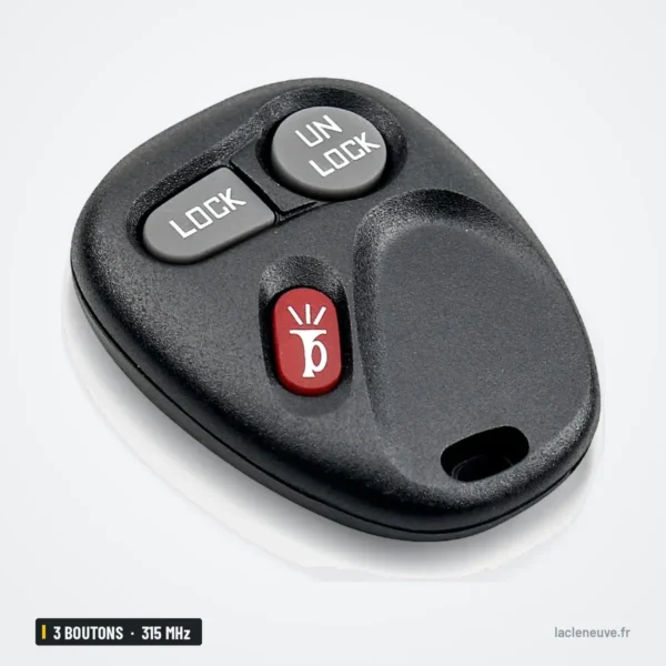 Clé télécommande 315 MHz 3 boutons pour Chevrolet Silverado, Tahoe, GMC Yukon - vue de face, boutons verrouillage et alarme