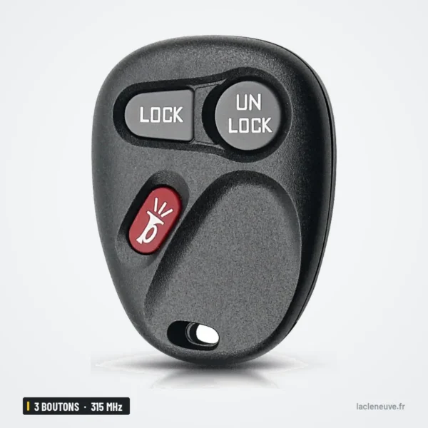 Clé télécommande 315 MHz 3 boutons pour Chevrolet Silverado, Tahoe, GMC Yukon - vue de face, trois boutons dont alarme