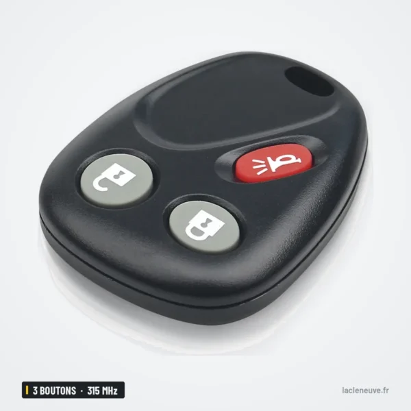Clé télécommande 315 MHz 3 boutons pour Chevrolet Tahoe, Cadillac Escalade - vue de face, bouton d'alarme en haut