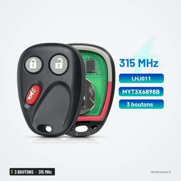 Clé télécommande 315 MHz 3 boutons pour Hummer H2, Chevrolet Avalanche - deux télécommandes, face et dos avec circuit