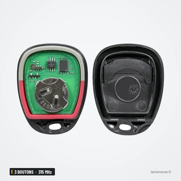 Clé télécommande 315 MHz 3 boutons pour Hummer H2, Chevrolet Avalanche - intérieur ouvert, circuit et dos de coque