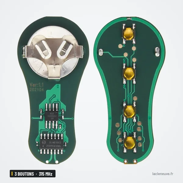 Clé télécommande 315 MHz 3 boutons pour Jeep Grand Cherokee - circuit imprimé recto-verso avec piles visibles