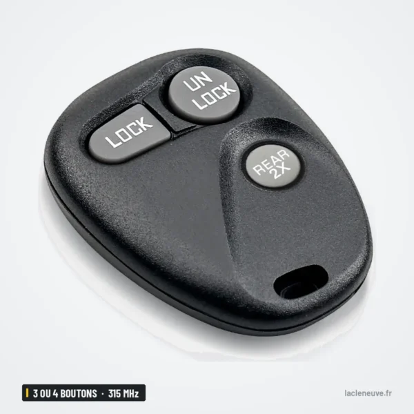 Clé télécommande 315 MHz 3 ou 4 boutons pour Chevrolet, GMC, FCCID ABO1502T - vue de face, trois boutons