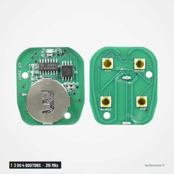 Clé télécommande 315 MHz 3 ou 4 boutons pour Chevrolet, GMC, FCCID ABO1502T - circuit ouvert avec pile apparente