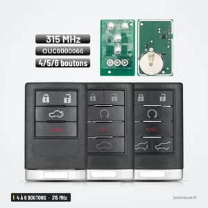Clé télécommande 315 MHz 4 à 6 boutons pour Cadillac Escalade, CTS, DTS - circuits imprimés au-dessus de trois télécommandes
