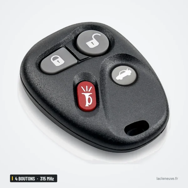 Clé télécommande 315 MHz 4 boutons pour Chevrolet Cavalier, Cadillac CTS - vue de face, trois boutons, bouton rouge en bas