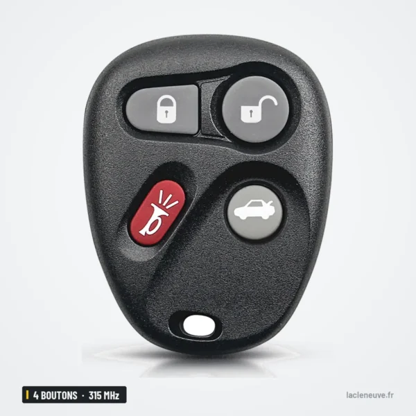 Clé télécommande 315 MHz 4 boutons pour Chevrolet Cavalier, Cadillac CTS, SRX - vue de face, quatre boutons