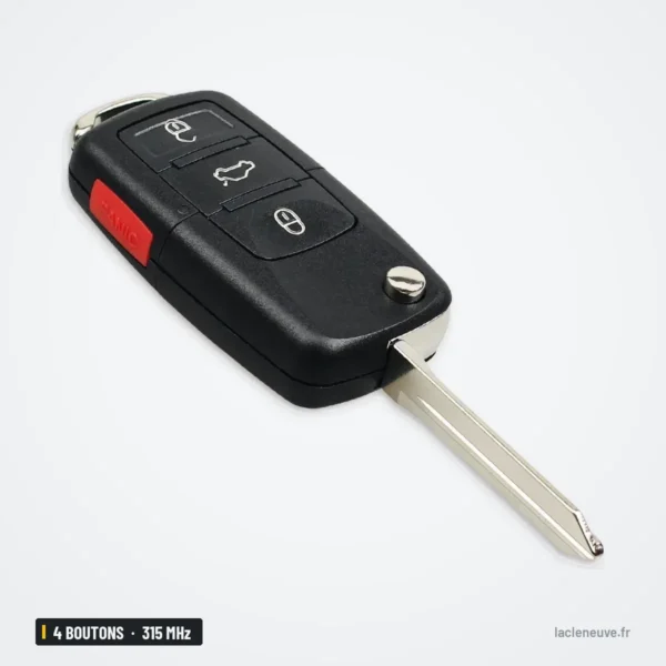 Clé télécommande 315 MHz 4 boutons pour Ford Focus, Explorer, puce ID63 - clé pliante vue de profil, lame déployée