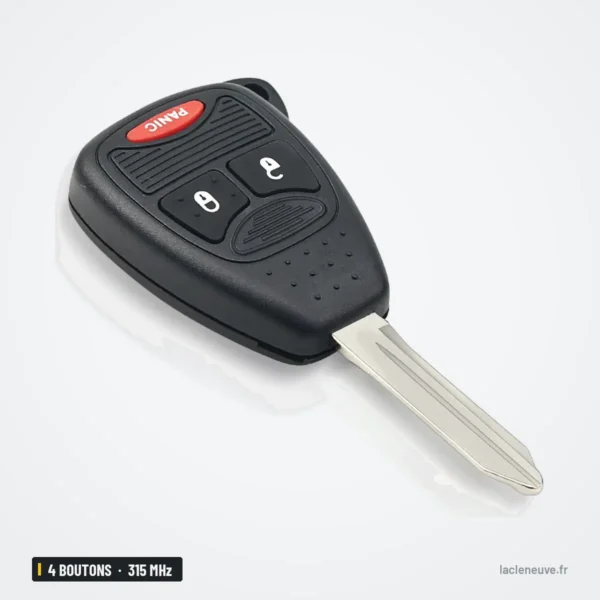 Clé télécommande 315 MHz 4 boutons pour Jeep Compass, Wrangler, Dodge Dakota - vue de face, trois boutons et lame