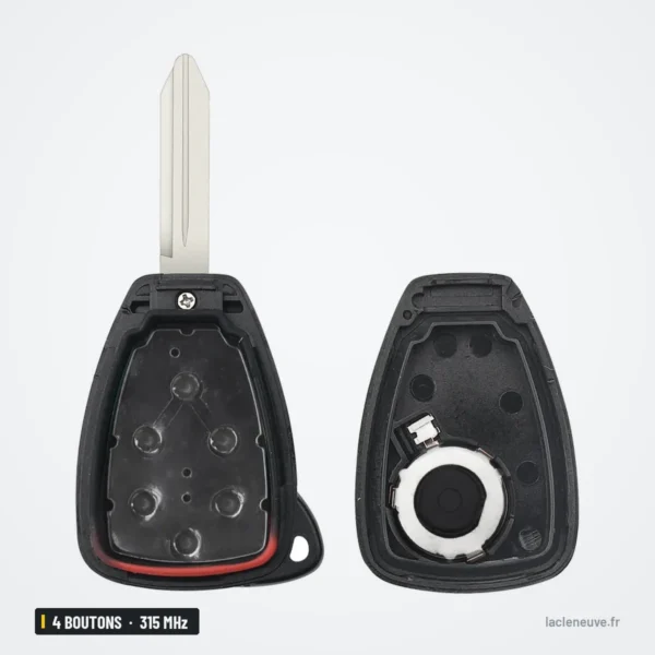 Clé télécommande 315 MHz 4 boutons pour Jeep Compass, Wrangler, Dodge Dakota - coque ouverte en deux parties