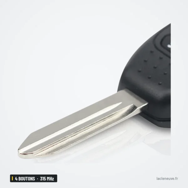 Clé télécommande 315 MHz 4 boutons pour Jeep Compass, Wrangler, Dodge Dakota - détail de la lame en gros plan