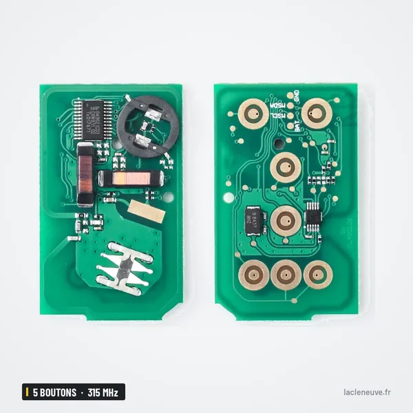 Clé télécommande 315 MHz 5 boutons pour Cadillac CTS, STS, puce ID46 - circuit imprimé recto-verso avec pile