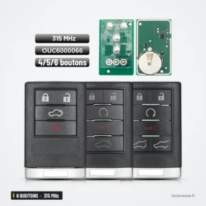 Clé télécommande 315 MHz 6 boutons pour Cadillac Escalade, CTS, DTS - trois télécommandes côte à côte avec circuit et pile