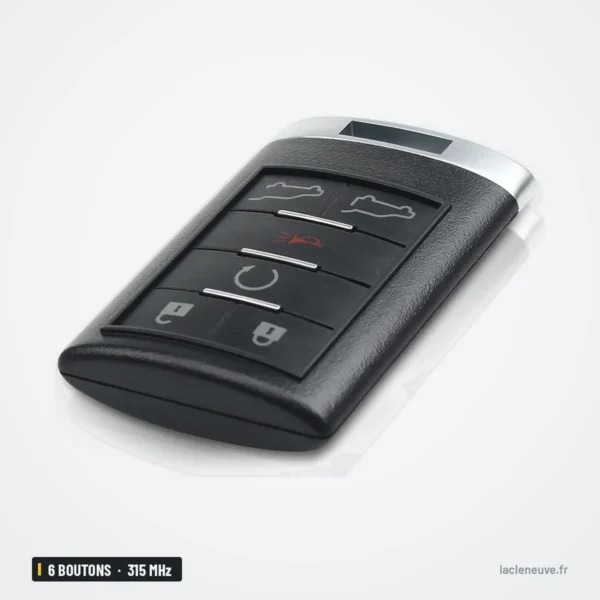 Clé télécommande 315 MHz 6 boutons pour Cadillac Escalade, CTS, DTS - télécommande chromée, boutons avec icônes de voiture