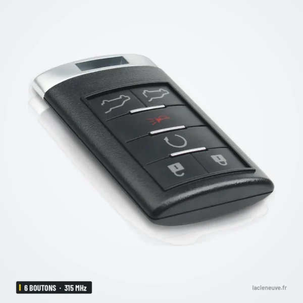 Clé télécommande 315 MHz 6 boutons pour Cadillac Escalade, CTS, DTS - télécommande chromée, cinq boutons visibles
