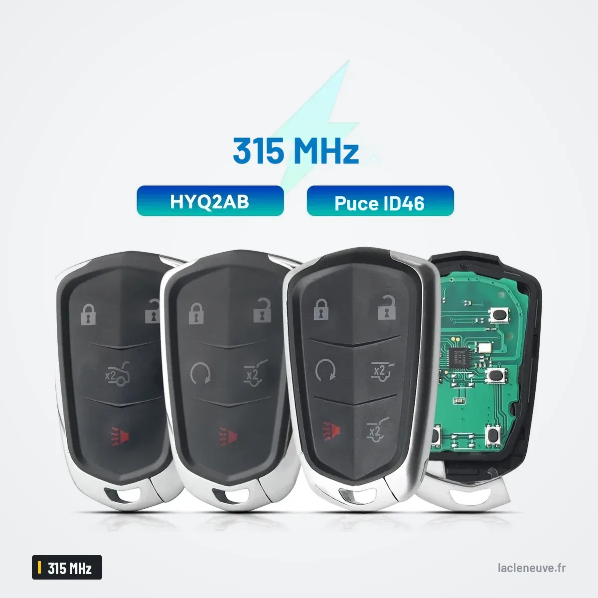 Clé télécommande 315 MHz pour Cadillac Escalade, XTS, CTS, ATS, puce ID46 - trois clés et circuit côte à côte Clé télécommande 315 MHz pour Cadillac Escalade, XTS, CTS, ATS, puce ID46 - trois clés et circuit côte à côte
