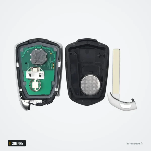 Clé télécommande 315 MHz pour Cadillac Escalade, XTS, CTS, ATS - coque ouverte avec circuit, pile et clé de secours