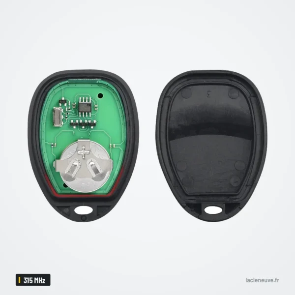 Clé télécommande 315 MHz pour Chevrolet Silverado, GMC Sierra, puce ID46 - circuit imprimé et coque arrière posés côte à côte