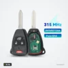 Clé télécommande 315 MHz pour Chrysler Sebring, Pacifica, 300, puce ID46 - deux clés côte à côte avec circuit visible
