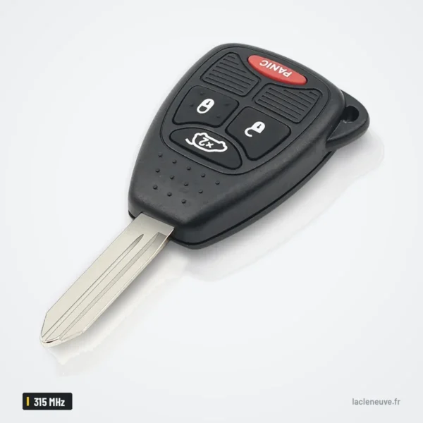 Clé télécommande 315 MHz pour Chrysler Sebring, Pacifica, 300, puce ID46 - vue de face, bouton rouge visible