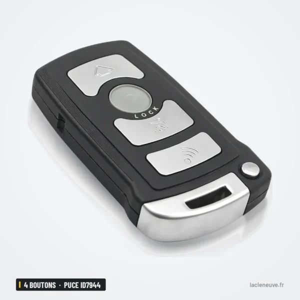 Clé télécommande 4 boutons pour BMW Série 7 745i, 750i, 760i, puce ID7944 - vue de face, boutons ronds