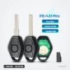 Clé télécommande 433/315 MHz 3 boutons pour BMW Série 3, 5, 7, X5, puce ID44 - trois versions de clés alignées avec puce